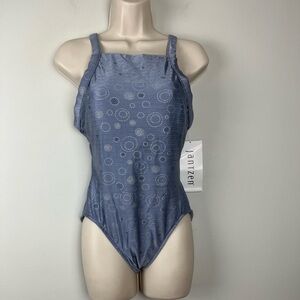 Vintage NWT Jantzen Gray Geometric One Piece Swimsuit Size 12